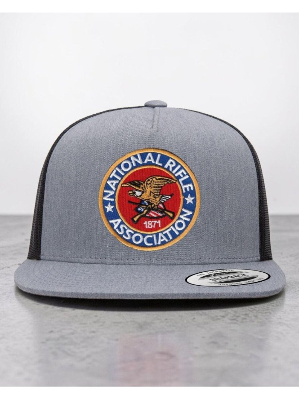 NRA Rifle Association YP Classics 6006 Flat Bill Trucker Mesh Snapback grey/blk